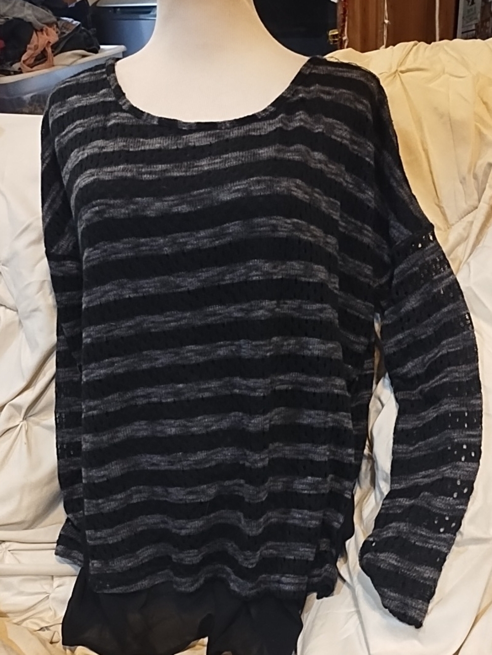 Love & Love Black & Gray Striped Long Sleeve Top